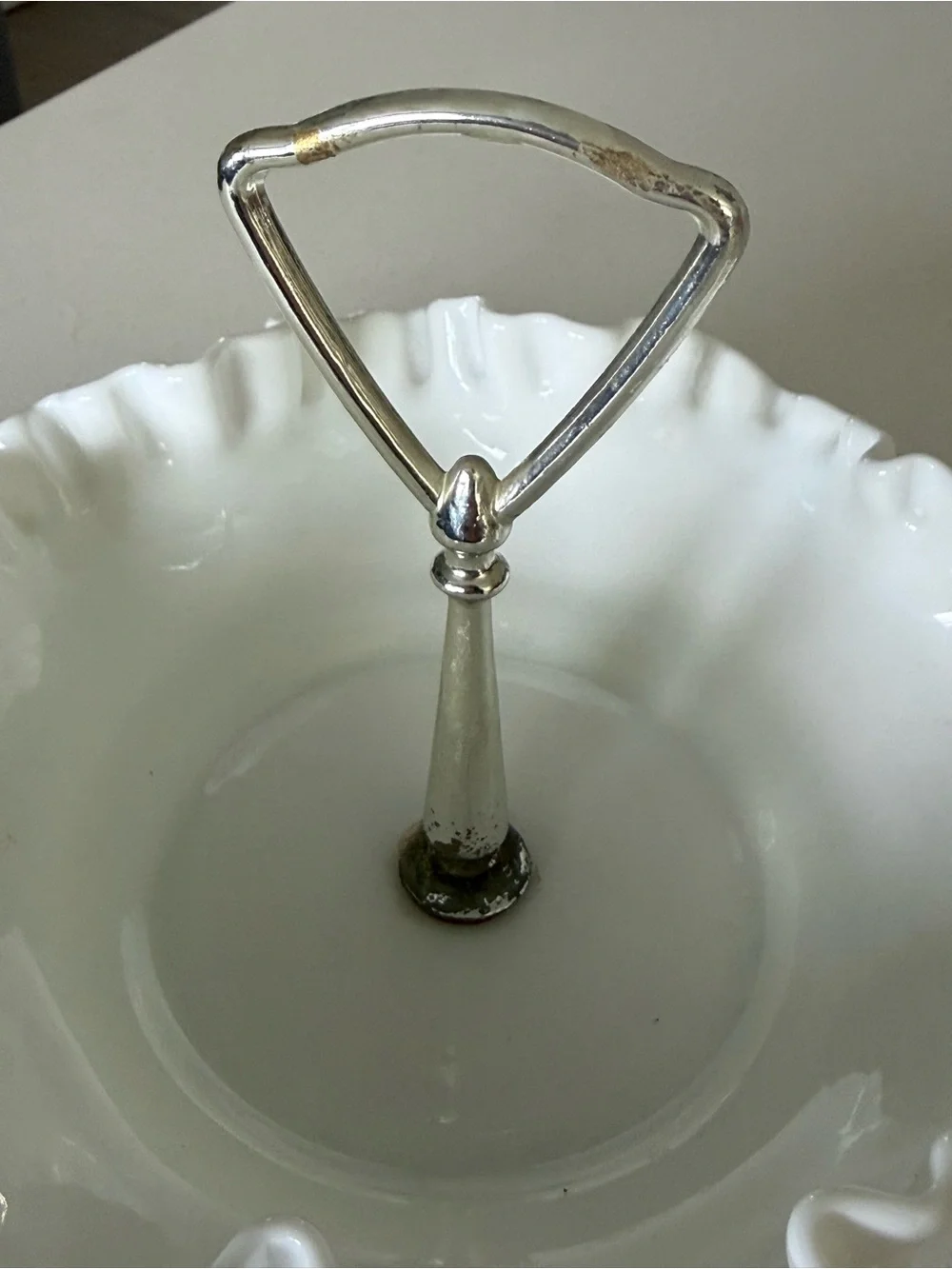 Vintage Fenton Milk Glass Ruffled Candy Dish